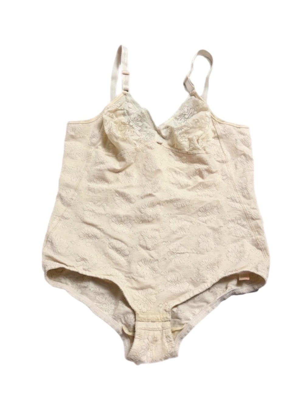 60s/70s European Vintage Triumph Jacquard Floral Shaper Bodysuit Cream Size M/L